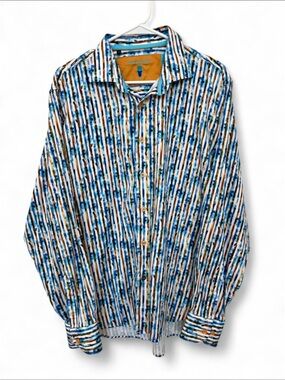 Luchiano Visconti Black Floral Striped Long Sleeve Button Down Shirt XL Modern